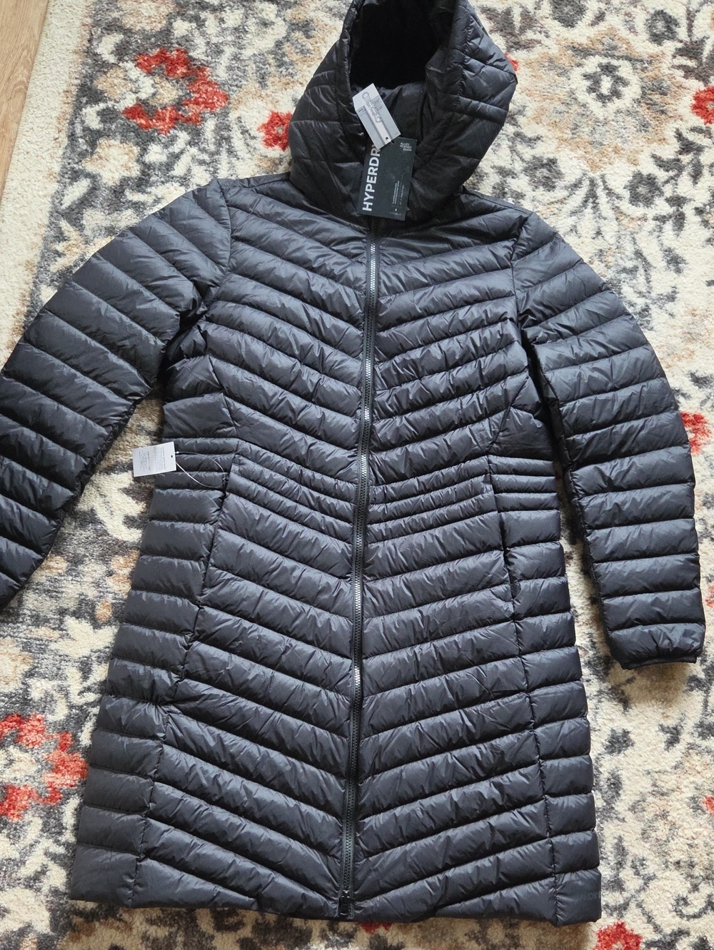 Lands' End Black Quilted Long Hooded Puffer Coat